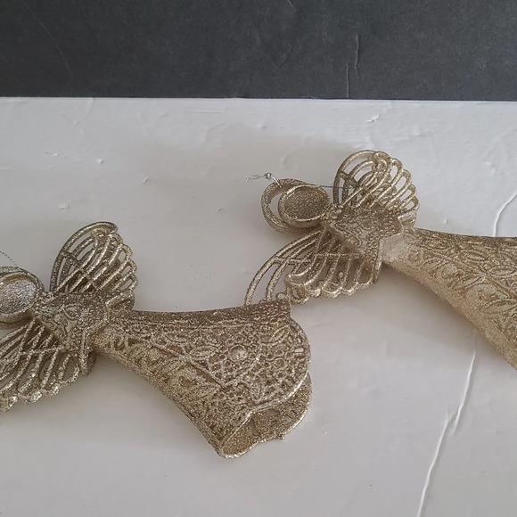 Lot of 2 Christmas tree ornaments Glittered gold Angel  plastic 6 in. - Picture 7 of 8